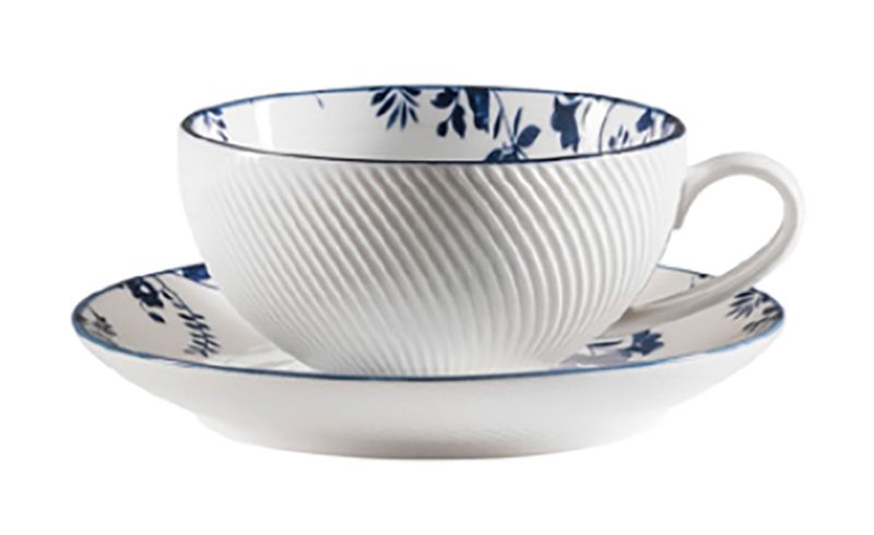 Jumbo Porselen Deep Blue Çiçekli Tabaklı Çay Fincanı