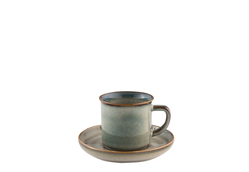 Jumbo Porselen Efes Grey Çay Fincanı ve Tabağı